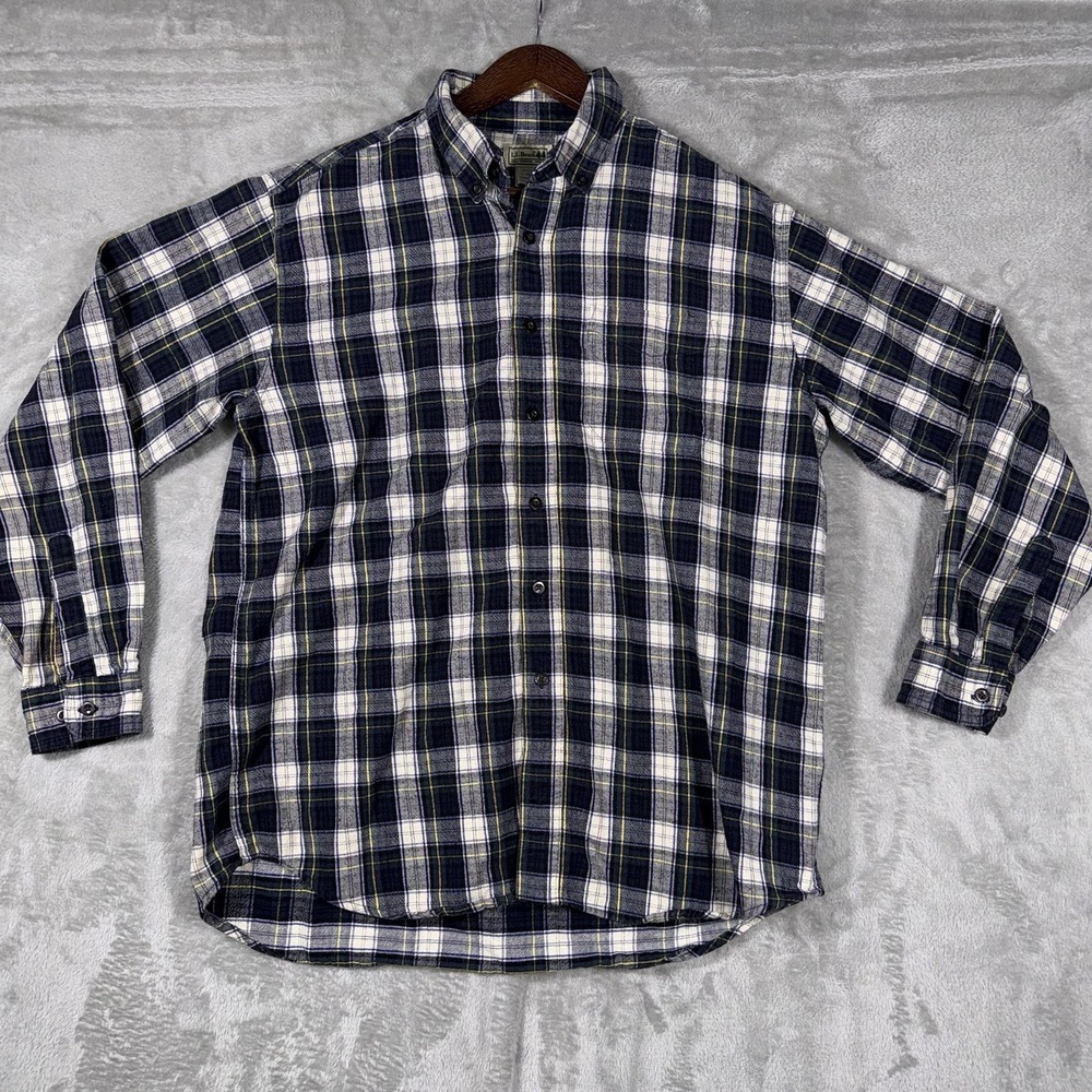 LL Bean Blue, Green, White Multi‎ Plaid Flannel Long Sleeve Button Down Large